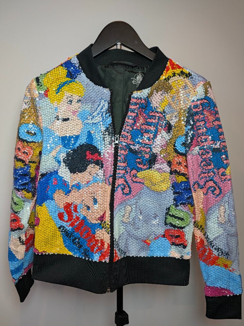 Disney Parks Womens XS Princess Sequin Bomber Jacket Cinderella Dumbo Snow White